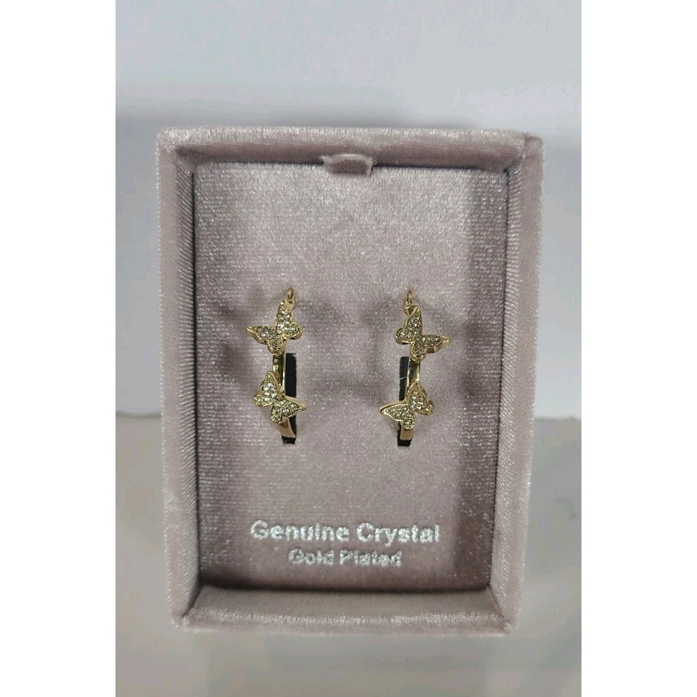 City By City Gold Plated Genuine Crystal Butterfly Hoops